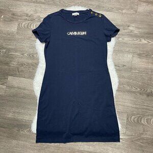 Calvin Klein Size Small Medium TShirt Dress Navy Blue Stretch Crew